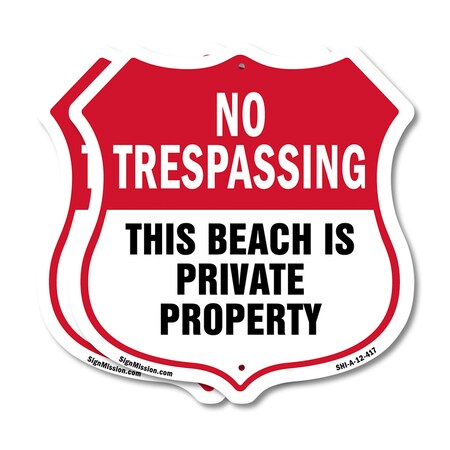 Signmission No Trespassing Shield Sign This Beach Is, 12 inch X 12 inch, Plastic Sign, 2PK SHI-P-2PACK-12-417