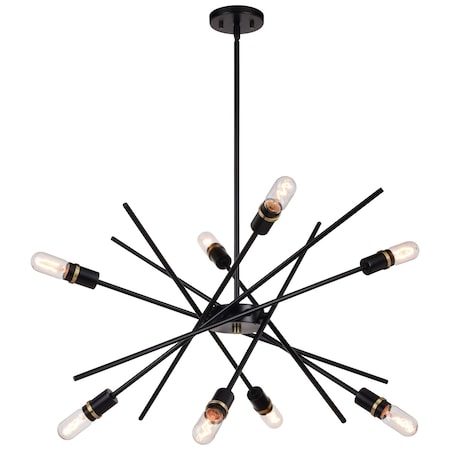 Vaxcel Halsted 8-Light 29.25 in W Black, Satin Brass Gold Mid-Century Modern Sputnik Pendant Fixture P0391R
