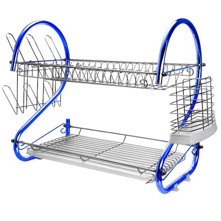 Megachef 16 Inch Two Shelf Iron Wire Dish Rack in Blue DR-116B