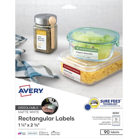 Avery reg Dissolvable Rectangle Labels, White, 90PK AVE4224