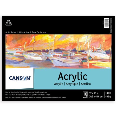Canson Artist Series Acrylic Pad, Foldover Binding, 10 Sheet, 12x16 inch C100511036