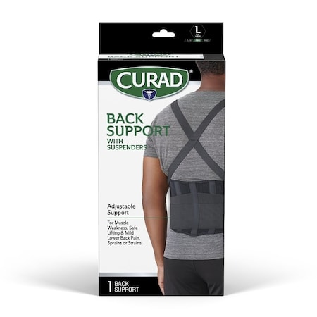 Curad Back Support with Suspenders, L, Fits to Waist Size 34 to 38 in, Hook and Loop Closure ORT22200LD