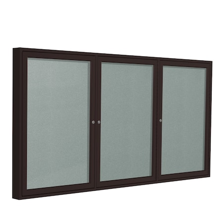 Ghent Indoor/Outdoor Enclosed Vinyl Bulletin Board, Bronze Aluminum Frame, 3'H x 6'W, 3 Door, Silver PB33672VX-193