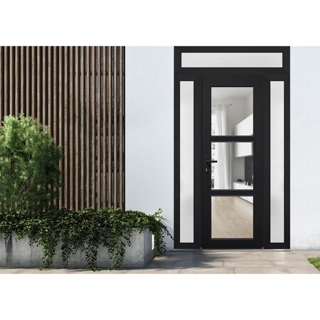 Vdomdoors Front Exterior Prehung FiberGlass Door Clear Glass See-through / Manux 8555 Matte Black Clear Glass MANUX8555EXD-BLK-W14+36+14 x H80-LH