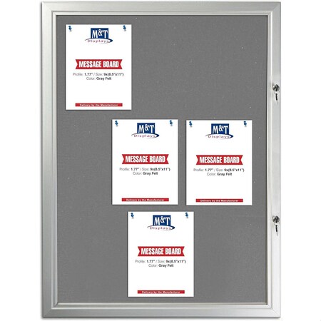 M&T Displays Enclosed Lockable Gray Felt Bulletin Showboard, 9x8.5x11 Inch Silver Aluminum 28.54x38.78 USBN1409A4X2000