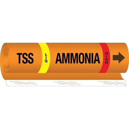 Brady TSS LIQ AMMONIA HIGH Pipe Marker, 9in H x 8in W, Fits Pipes 1.5in Dia. Thru 2.375in Dia. 145792