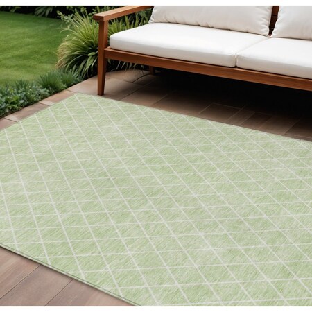 Homeroots 8' X 10' Mint Green And Ivory Geometric Washable Indoor Outdoor Area Rug 596126