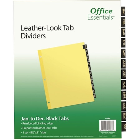 Office Essentials Black Leather Preprinted Tab Dividers 11484