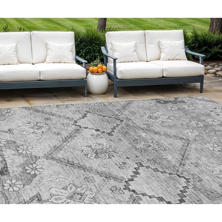 Homeroots 10' X 14' Gray Charcoal And Silver Floral Washable Indoor Outdoor Area Rug 588875