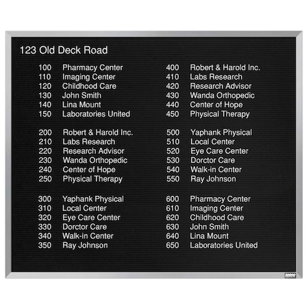 Aarco Framed Letter Board Message Center , Frame is Aluminum, Letter Board is Black Felt, 30''Hx36''W BOFD3036