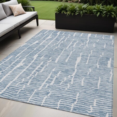 Homeroots 5' X 8' Blue And Ivory Abstract Washable Indoor Outdoor Area Rug 588505
