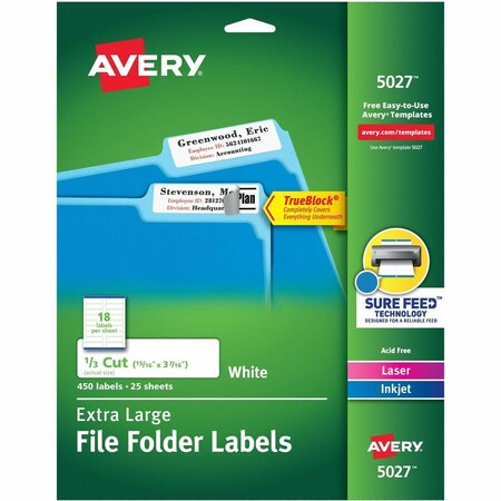 Avery Dennison LABEL, XL FF 1/3 CUT, WHT 5027