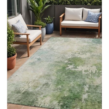 Homeroots 5' X 8' Artichoke Green And Ivory Abstract Washable Indoor Outdoor Area Rug 605501