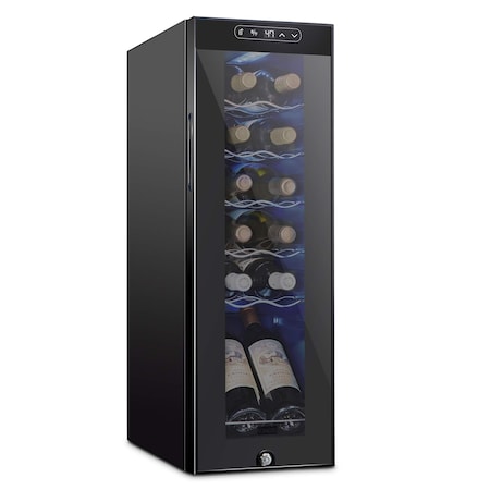 Schmck Schmecke 12 Bottle Compressor Wine Refrigerator, Freestanding Wine Cooler with Lock, Black SHMFWCC121LB