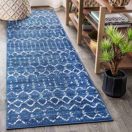 Jonathan Y Moroccan HYPE Boho Vintage Diamond Blue/White 2 ft. x 8 ft. Runner Rug MOH101A-28