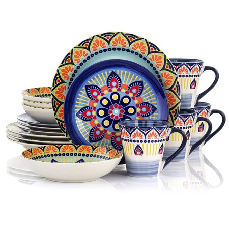 Elama Zen Blue Mozaik 16 Piece Luxurious Stoneware Dinnerware with Complete Setting for 4, 16pc ELM-ZEN-BLUE-MOZAIK