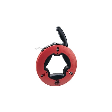 Gb UpperHand Series Fish Tape, 1/8 in Tape, 65 ft L Tape, Carbon Steel Tape, Red Case FTS-65R