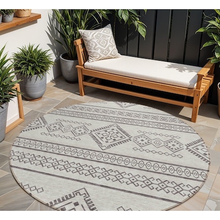Homeroots 8' Beige And Brown Round Southwestern Washable Indoor Outdoor Area Rug 593644