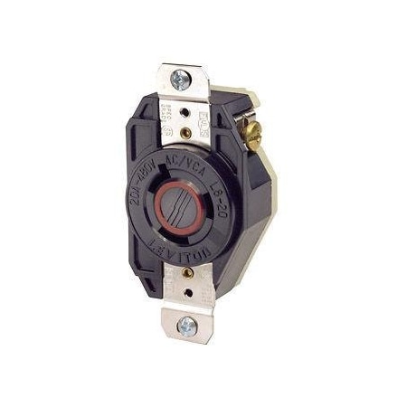 Leviton Flanged Locking Receptacle, L8-20R, 20 A, 480V AC, Single Phase, 2 Pole, Flush Mount, Black 2340