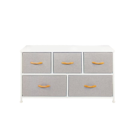 Homeroots 39" White and Gray Steel and Fabric Five Drawer Dresser 470358