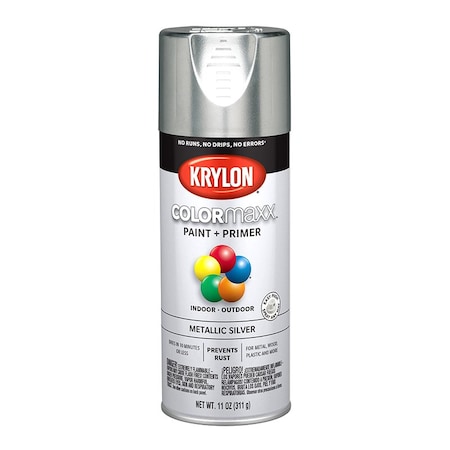 Colormaxx 12 Oz Krylon Silver Paint & Primer Spray Paint, Metallic K05590007