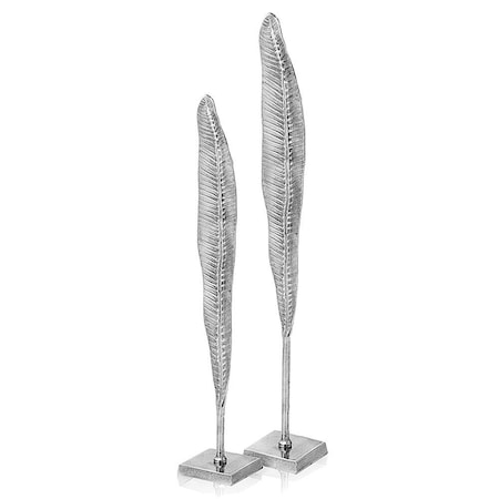 Homeroots Set of Two Silver Aluminum Tall Feather Tabletop Sculptures, 2PK 354649