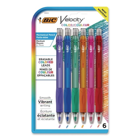 Bic Velocity Colored Lead Mechanical Pencils, 0.7 mm, HB (#2), Assorted Colors, 6PK MV7CP61-AST