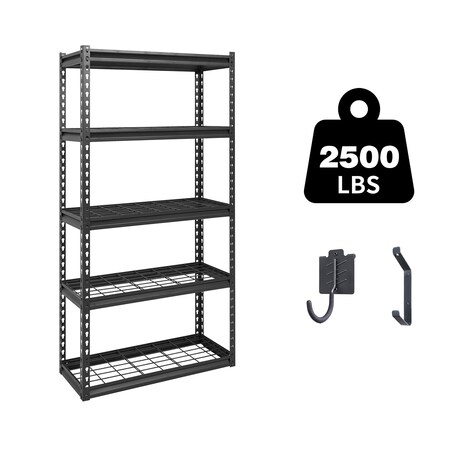 Shuntong Atlas 5-Tier 30 in.W x 12 in.D x 60 in.H Heavy Duty Shelving Load 2500 Lbs, Wire Deck, Dark Grey B-ATLAS301260-5D500