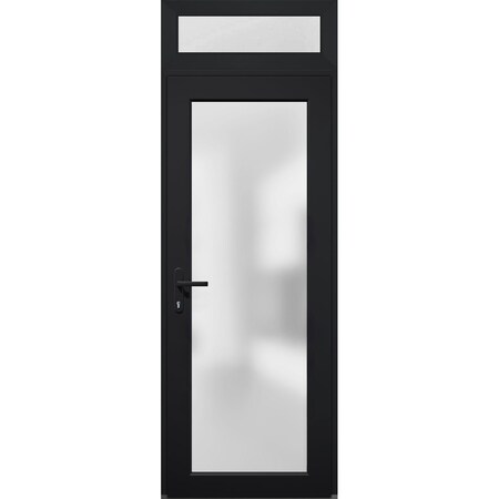 Vdomdoors Front Exterior Prehung FiberGlass Door Frosted Glass / Manux 8102 Matte Black / Transom Window / Of MANUX8102EXD-BLK-W36 x H80+14-RH