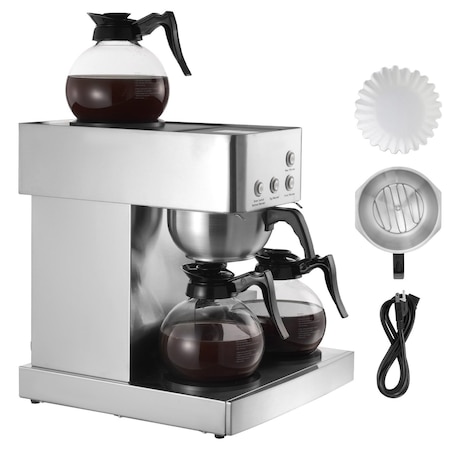 Vevor Commercial Drip Coffee Maker 12 Cups with 4 Glass Carafes and 4 Warmers QCB-02