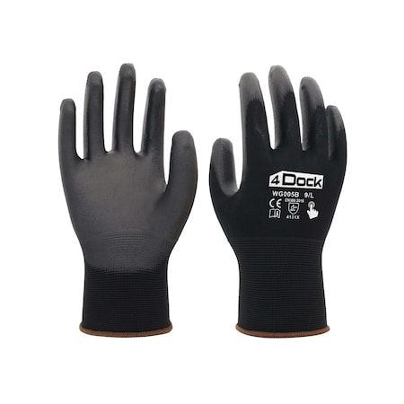 4Dock PU Coated Glove, Black/Brown, L 12 PK WG005-L