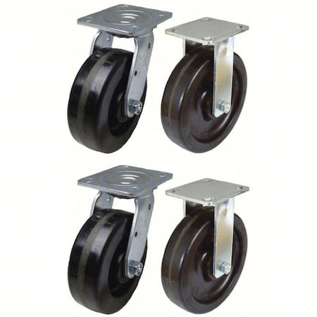 Zoro Select PlateCaster, Rigid, Swivl, Phenolic, 5 5/8"H P21-PH040R-14-SET