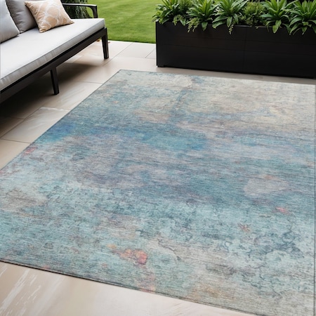 Homeroots 5' X 8' Aqua And Beige Abstract Washable Indoor Outdoor Area Rug 631444