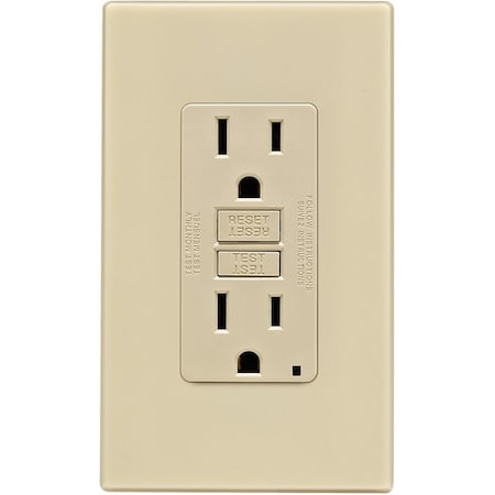 Gorgeousglow Mfg C31-GFNT1-0PI Self-Test 15A GFCI Outlet With Screwless Wall Plate, Ivory GO669297