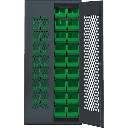 Quantum Storage Systems BEIGE SPECIALTY CABINET W/36 GREEN BINS MESH-BG-240GN
