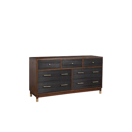 Homeroots 35" Brown and Black Solid Wood Seven Drawer Double Dresser 524117