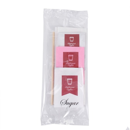 Vistapak Clear Condiment Kit- 1 Sugar, 1 Cream, 1 Sub, 1 Wooden Stirrer, & 1 Napkin- 200/cs, 200PK C-CK-111W11-C