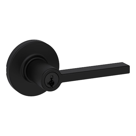 Kwikset Casey Lever with Round Rose Entry Door Lock SmartKey with 6AL Latch and RCS Strike Iron Black Finish 405CSLRDT-514S