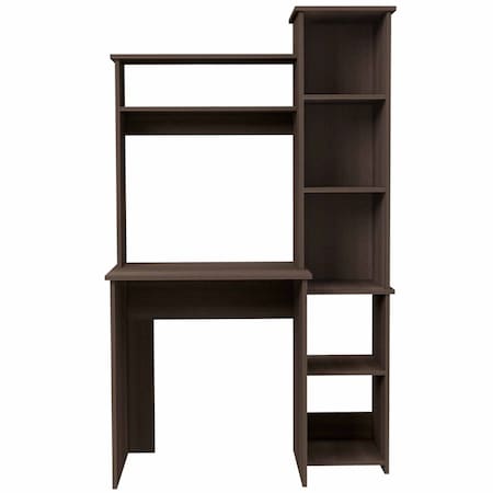 Homeroots 39" Dark Brown Wood Writing Desk and Bookshelf Set 535146