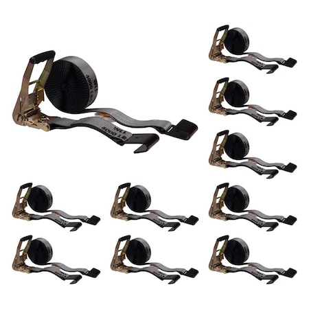 Mytee Products 2 in x 30 ft Ratchet Strap with Flat Hook, 4000 lbs WLL, 10PK RS230HDx10