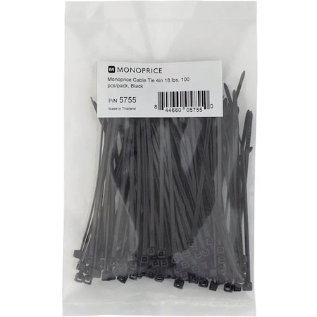 Monoprice Cable Tie, 4 in L, Black, Nylon, 18 lb Strength 5755