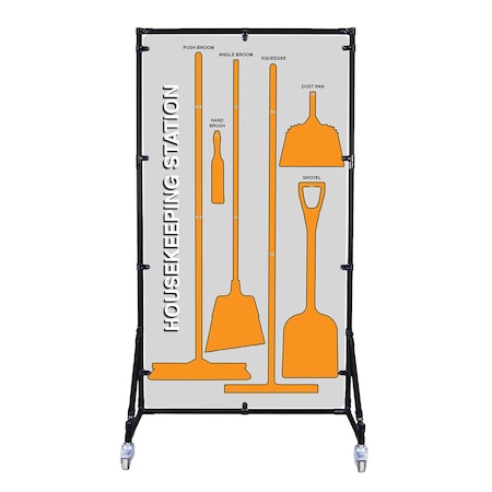5S Supplies 5S Housekeeping Shadow Board Broom Station Version 8- Gray Board / Orange Shadows With Broom HSB-V8-GRAY/ORANGE-KIT