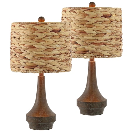 Jonathan Y Theodore 21" Rustic Farmhouse Handwoven Water Hyacinth/Resin LED Table Lamp, Brown Wood Finish, 2PK JYL4051A-SET2