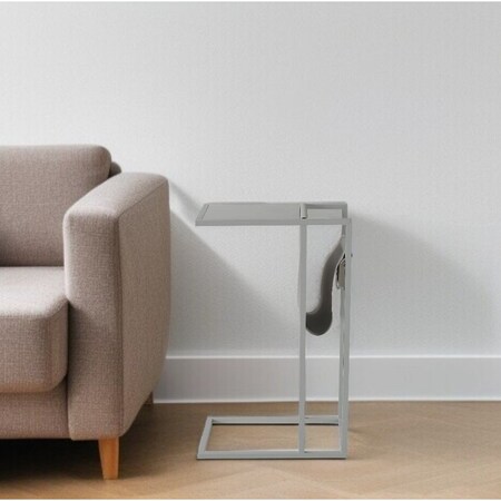 Homeroots 26" Gray Wood and Iron C Table End Table With Magazine Holder And USB Port 544069