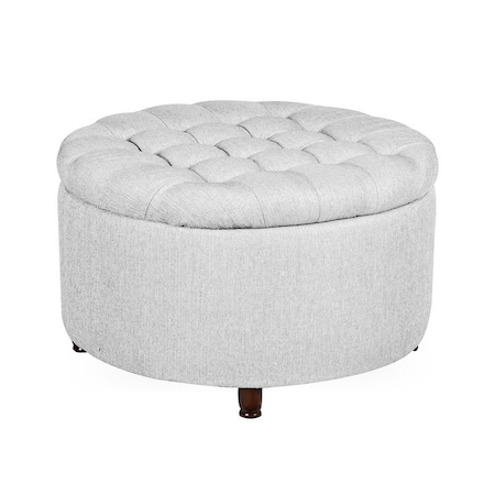 Niche Knight 28 in Large Round Pintucked Storage Ottoman with Lift off lid - White N6270WH