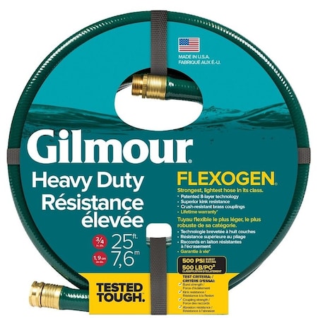 Gilmour 834251-1001 Flexogen Garden Hose, 3/4 in, 25 ft L, Metal/Rubber, Green 834251-1003