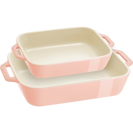 Staub Ceramic 2-pc Rectangular Baking Dish Setand, Macaron Pastel Pink 1029453
