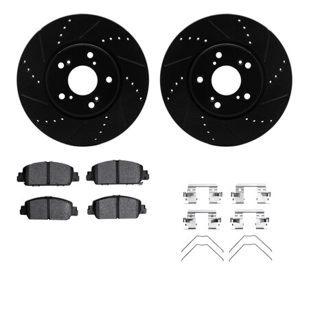 Dynamic Friction Co DFC Rotors-Drilled & Slotted-Black w/ 5000 Advanced Brake Pads Incl Hdw 8512-59052