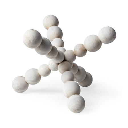 Homeroots 9" Off White Beaded Wooden Decorative Jack Tabletop Sculpture 392507