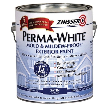 Zinsser Exterior House Paint, Satin, White, 1 gal Can 03101